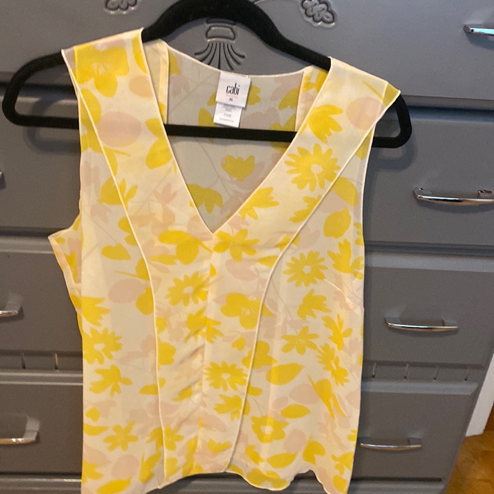Cabi sheer yellow and pink blouse